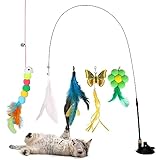 RICHDMI Juguetes Gatos, Interactivos, Varita Con Ventosa y Plumas Caña Varita Mágica Con Campanas Para Ejercitar