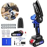 Mini Motosierra Bateria 4 Pulgadas,21V Motosierra Eléctrica，sierra podar electrica con1x1500mAh baterías y 2 cadenas, Con cerradura de Seguridad para cortar árboles de jardín y podar ramas